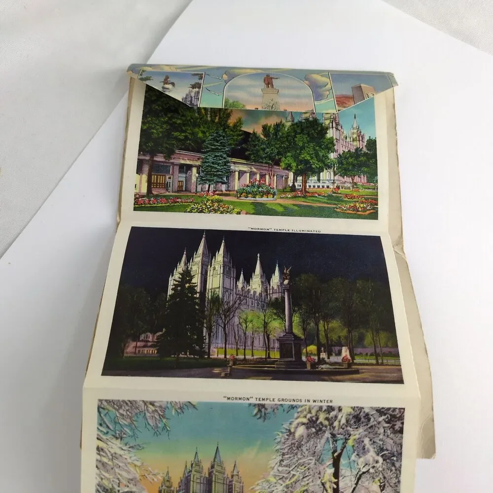 An Art Folder of Salt Lake City Utah 1940s Fold-Out Linen Postcards UT‎ Mormons+